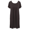 Women's labor and delivery hospital gown in solid Midnight color, showing front with shoulder snaps and back with full button placket.