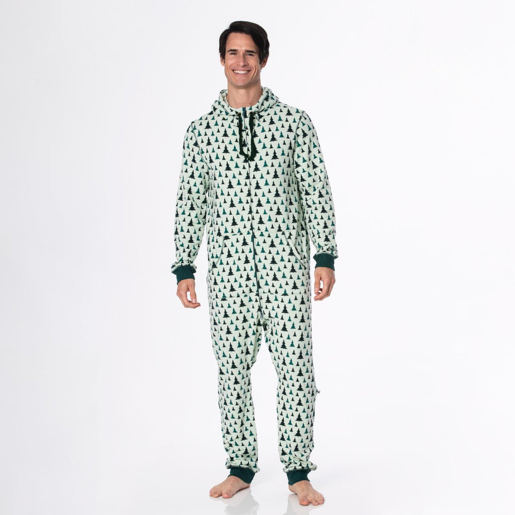 Print Adult Fleece Jumpsuit with Hood in Aloe Trees