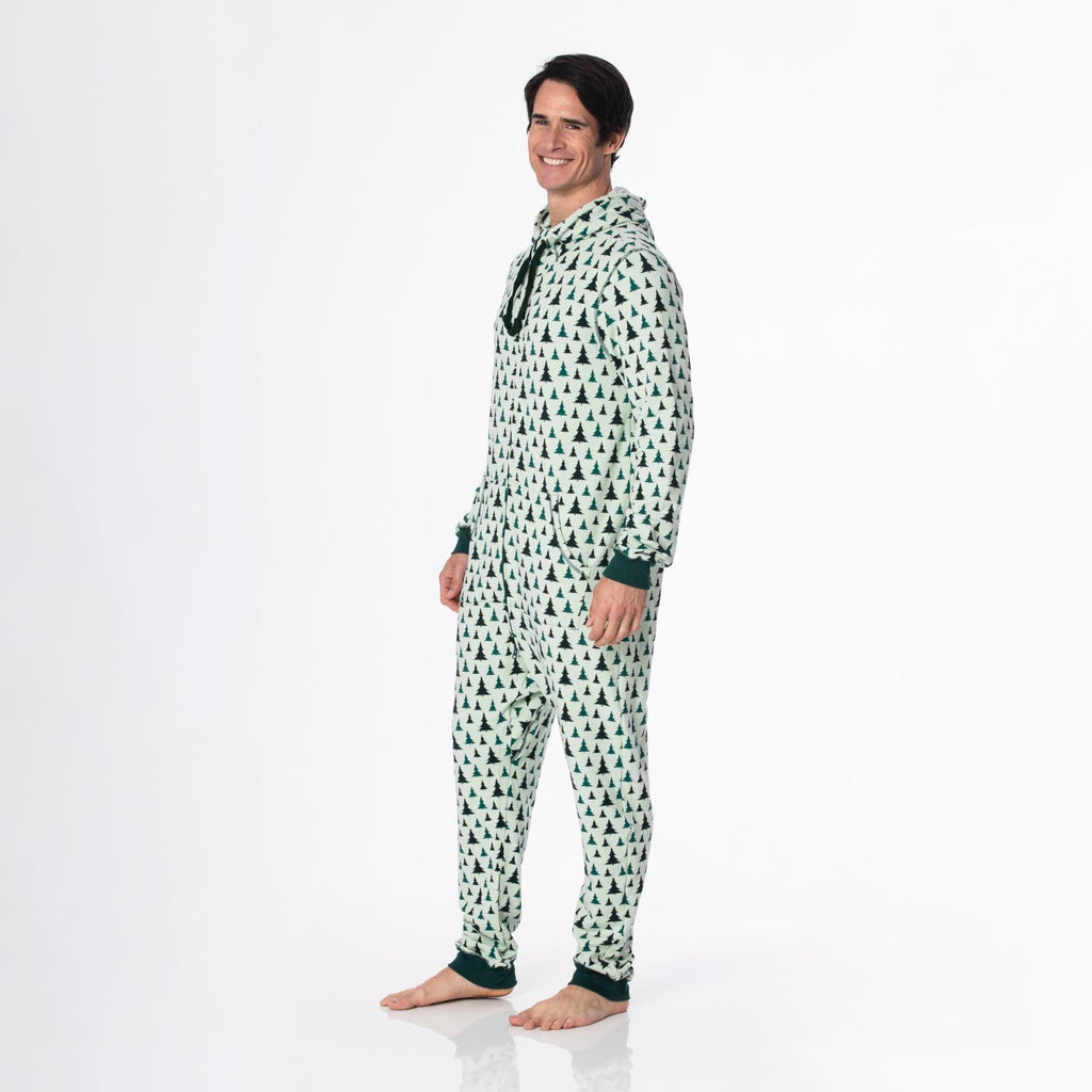 Print Adult Fleece Jumpsuit with Hood in Aloe Trees