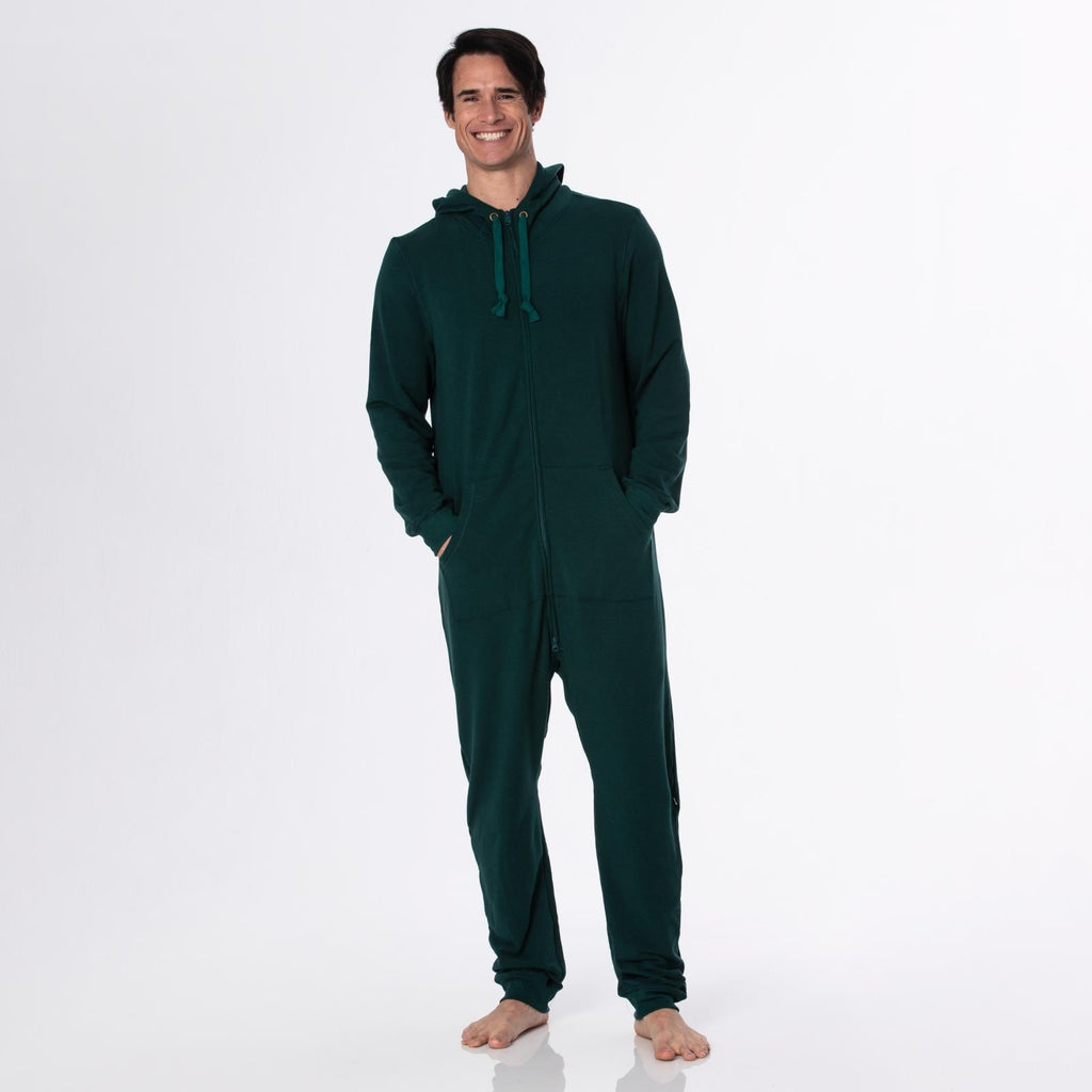 Adult Fleece Jumpsuit with Hood in Pine