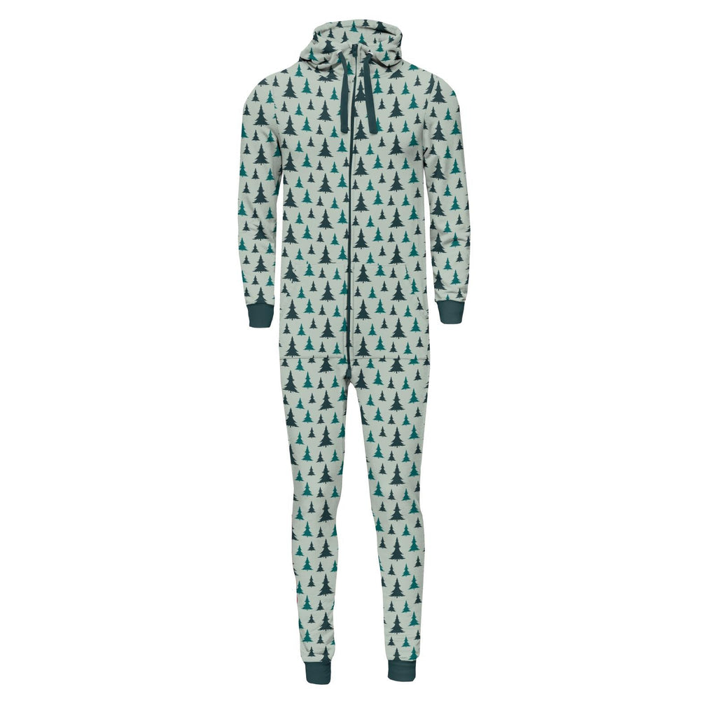 Print Adult Fleece Jumpsuit with Hood in Aloe Trees