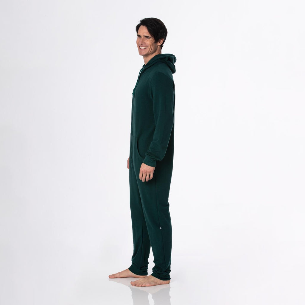 Adult Fleece Jumpsuit with Hood in Pine