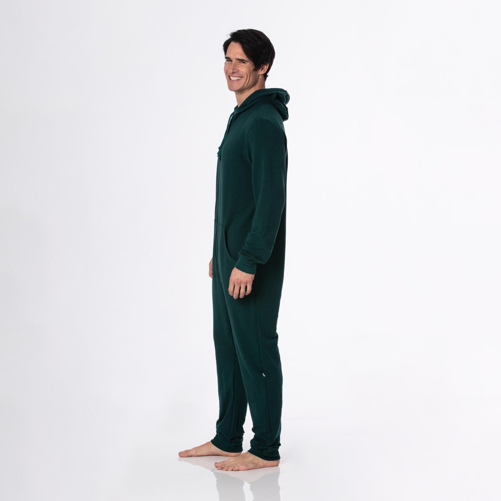 Adult Fleece Jumpsuit with Hood in Pine