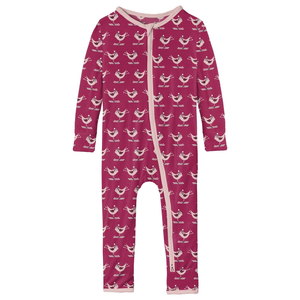 Print Coverall with 2 Way Zipper in Berry Ski Birds