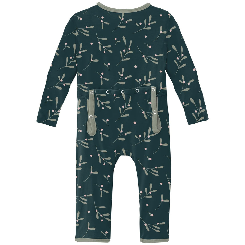 Print Coverall with 2 Way Zipper in Pine Mistletoe