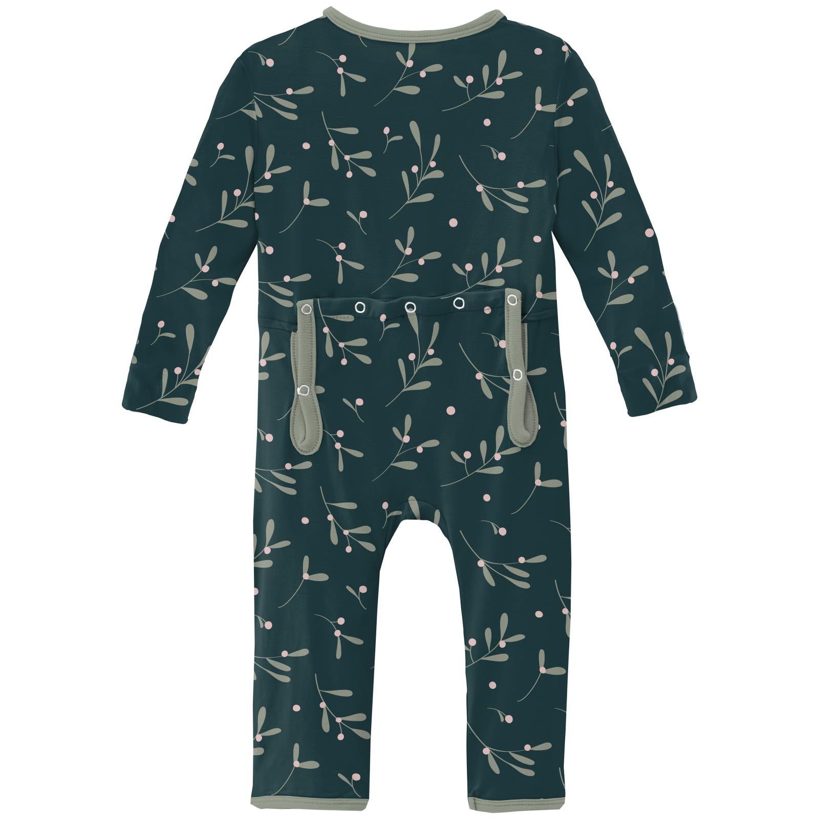 Print Coverall with 2 Way Zipper in Pine Mistletoe