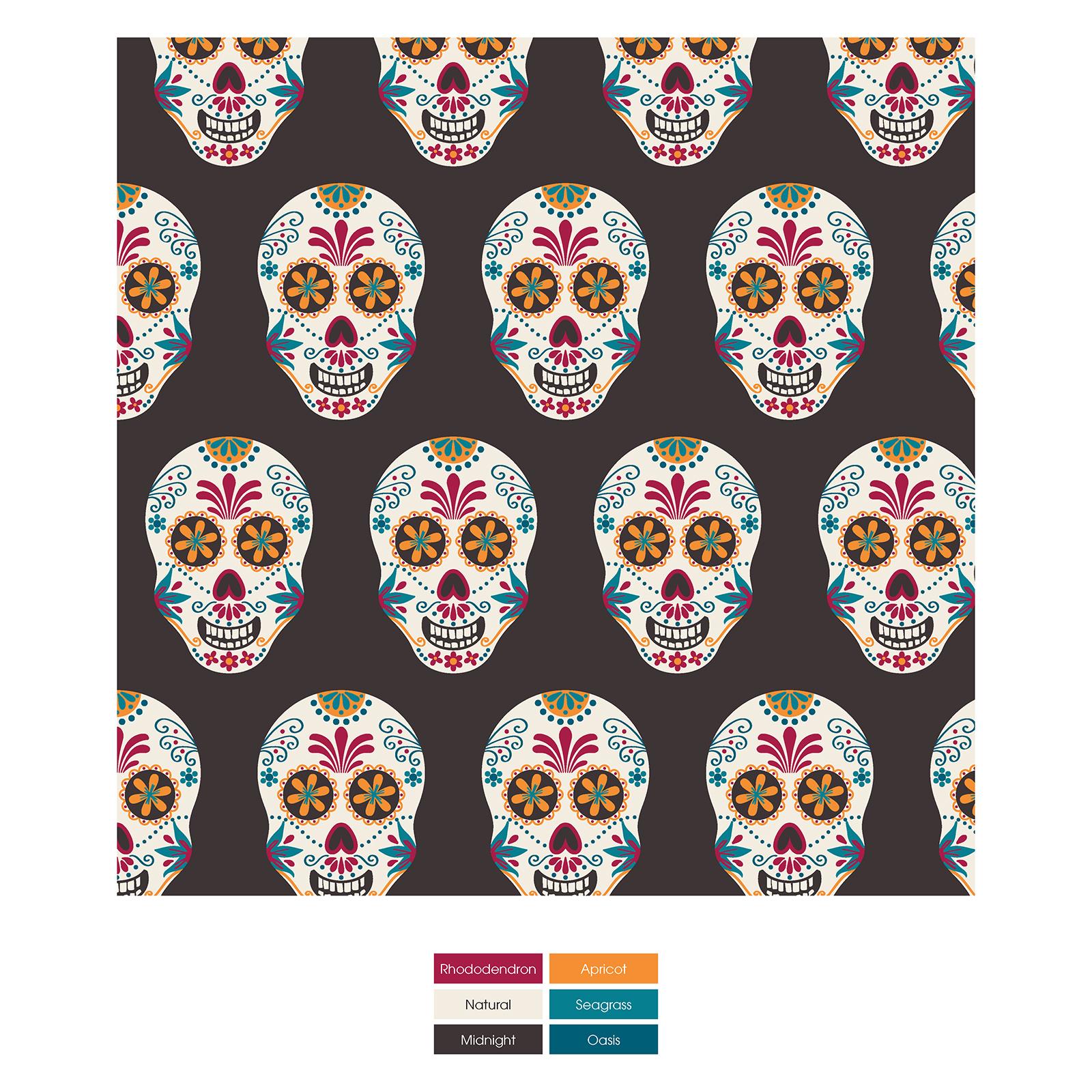Women's Print Long Sleeve Jumpsuit with Hood in Midnight Dia de los Muertos