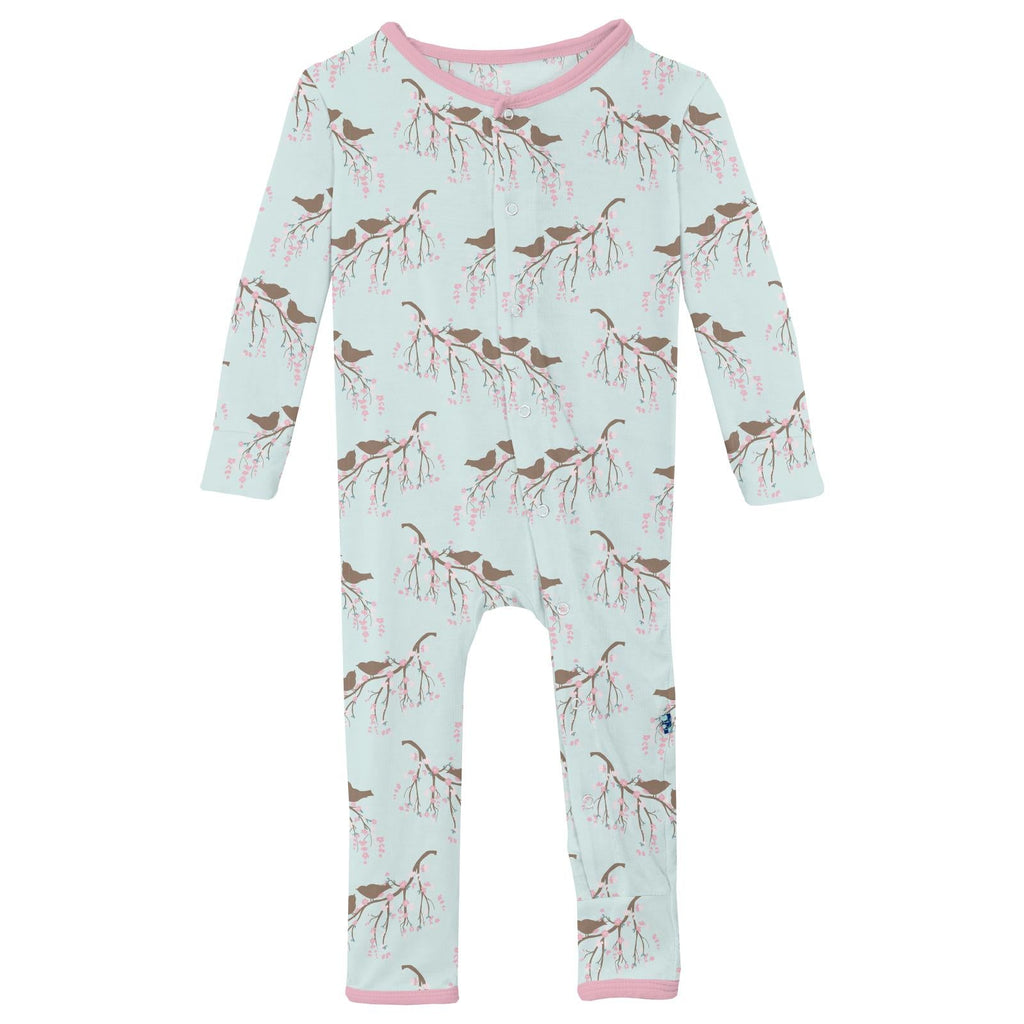 Print Coverall with Snaps in Fresh Air Bird Branch