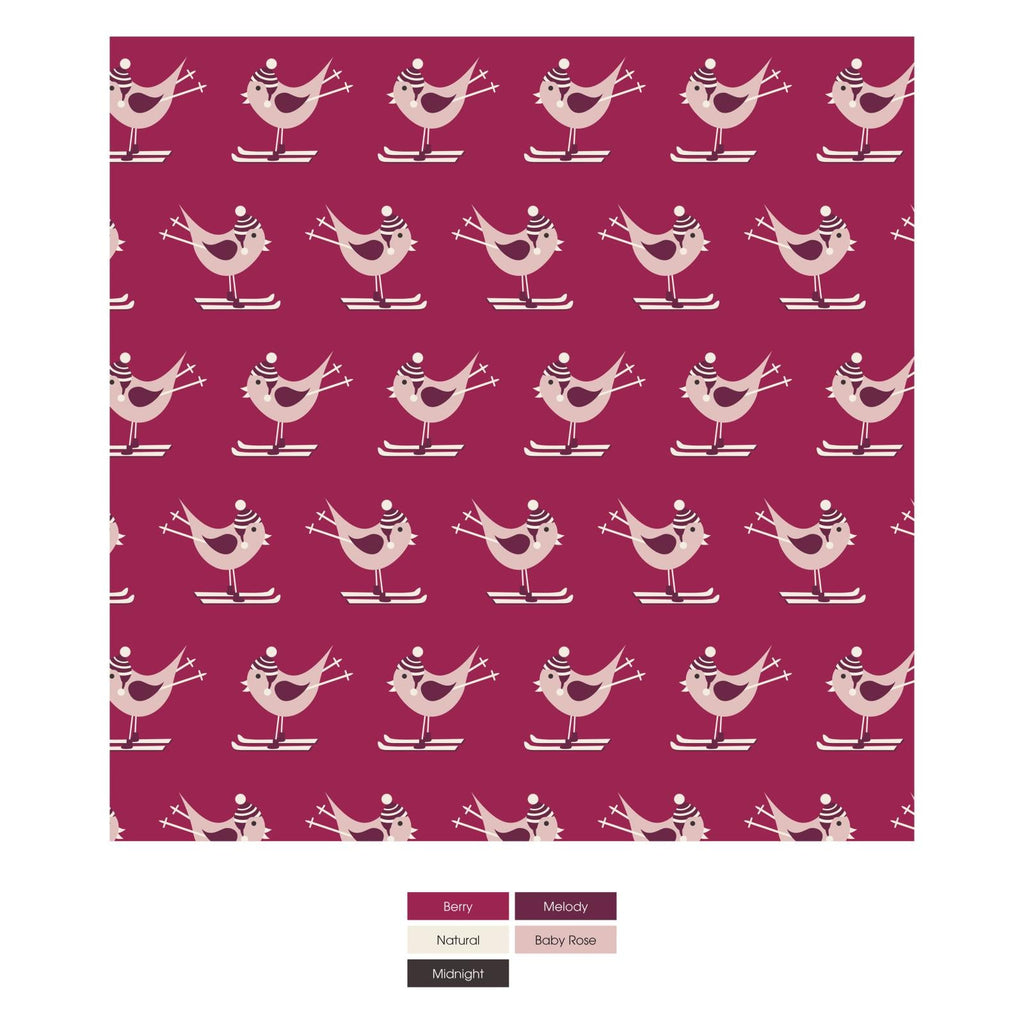 Print Coverall with 2 Way Zipper in Berry Ski Birds