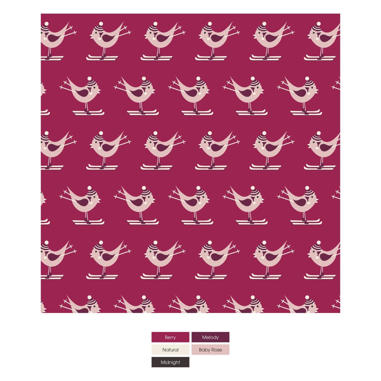 Print Coverall with 2 Way Zipper in Berry Ski Birds