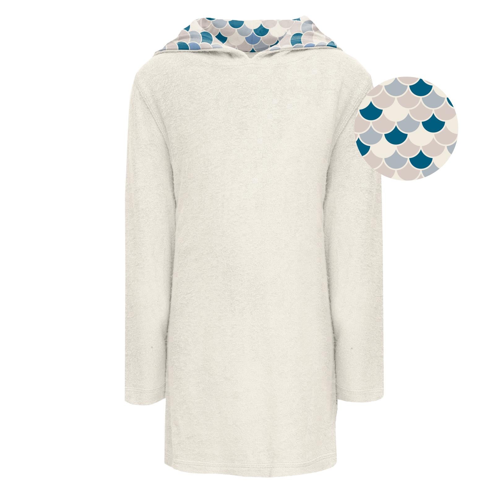 Terry After Swim Robe in Natural with Latte Scales Print Hood