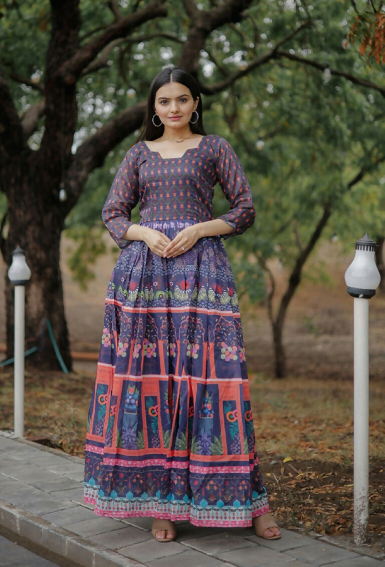 Purple Pure Chanderi Anarkali with Heavy Digital Print