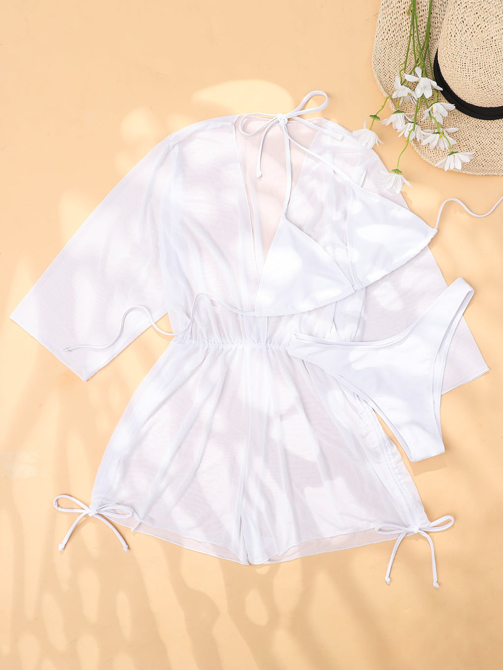 White Tied High Waist Sexy Three-Piece Suit Bikini Swimsuit Women