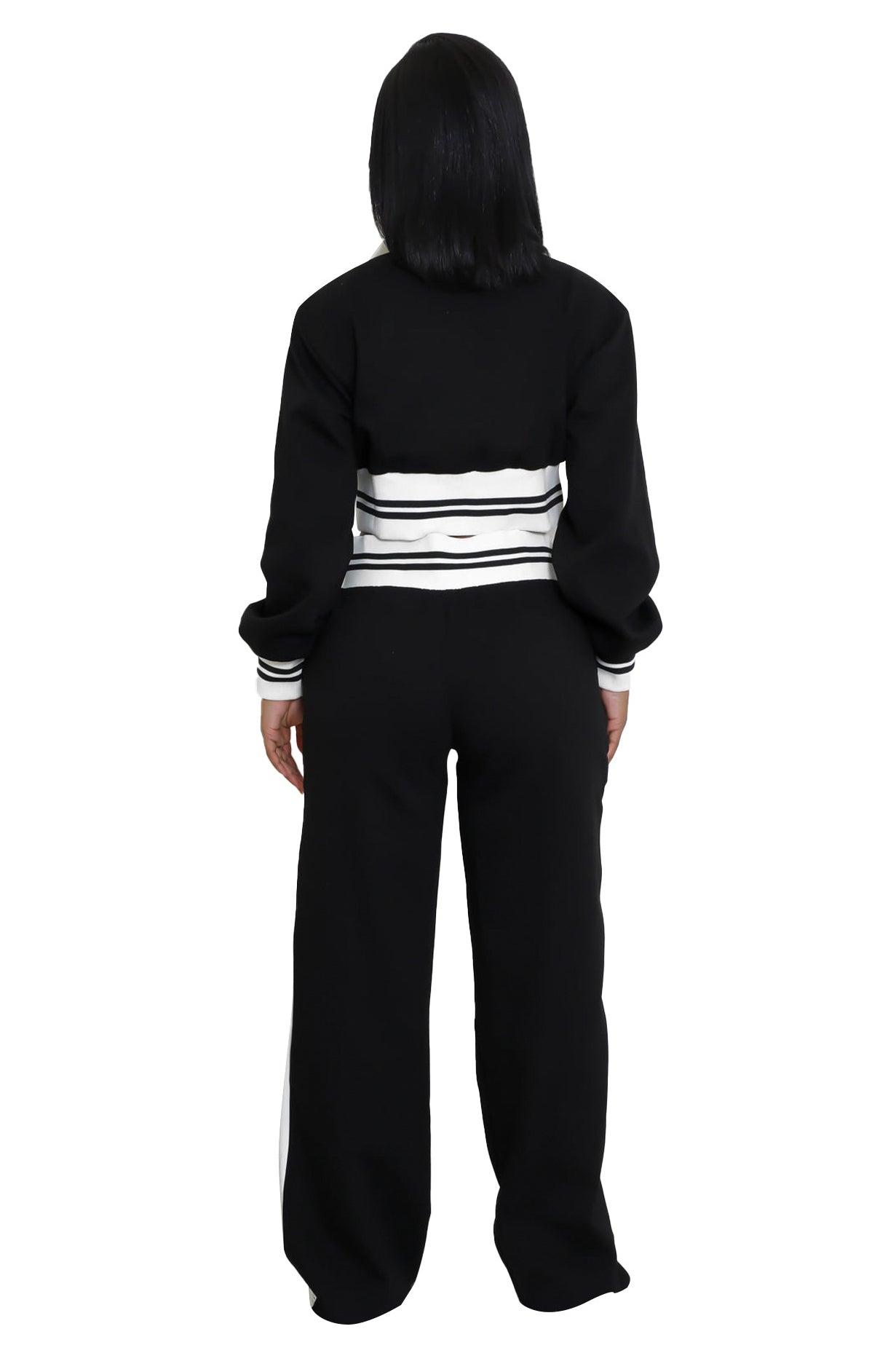 Women's Knit Two Piece Pant Set | Crop Top & Wide Leg