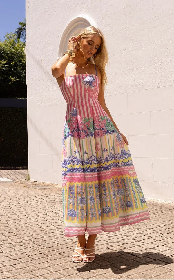 Women Arrival Dress Positioning Printing Elegant Holiday Swing Strap Dress