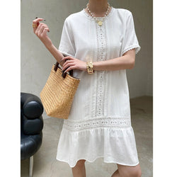 Sinan First Love Atmosphere Tencel Lyocell Hollow Out Cutout Lace Embroidery French Dress Small