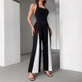 Black Straight Leg Halter Jumpsuit Sleeveless Trousers