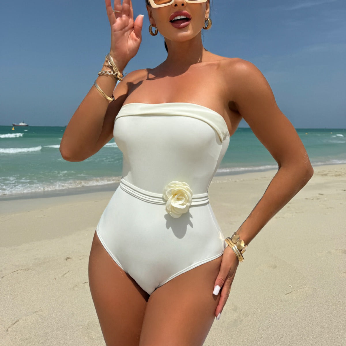 One Piece Multi Wear Drawstring Strap Small Floral Swimwear Swimsuit Bikini