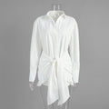 Shirt Dress Summer Vacation Lazy Solid Color Tied Collared Sheath Shirt Dress
