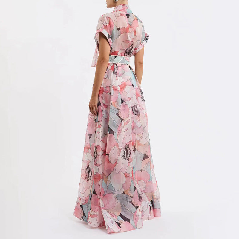 Seaside Vacation Maxi Dress for Women Bow Tie Lace up Waist Maxi Dress