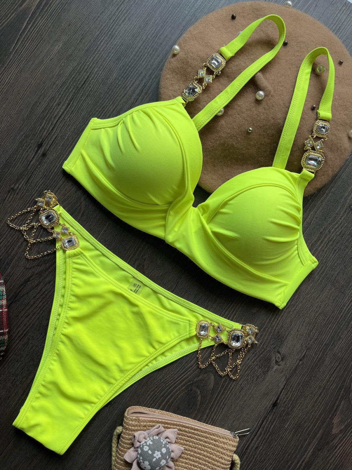 Crystal Diamond Chain Bikini with Steel Support