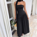 Minimalist Affordable Luxury Black Tube Top Stitching Big Swing Dress