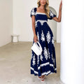 Summer Women Clothing Vacation Printed Beach Dress Smocking Dress Women