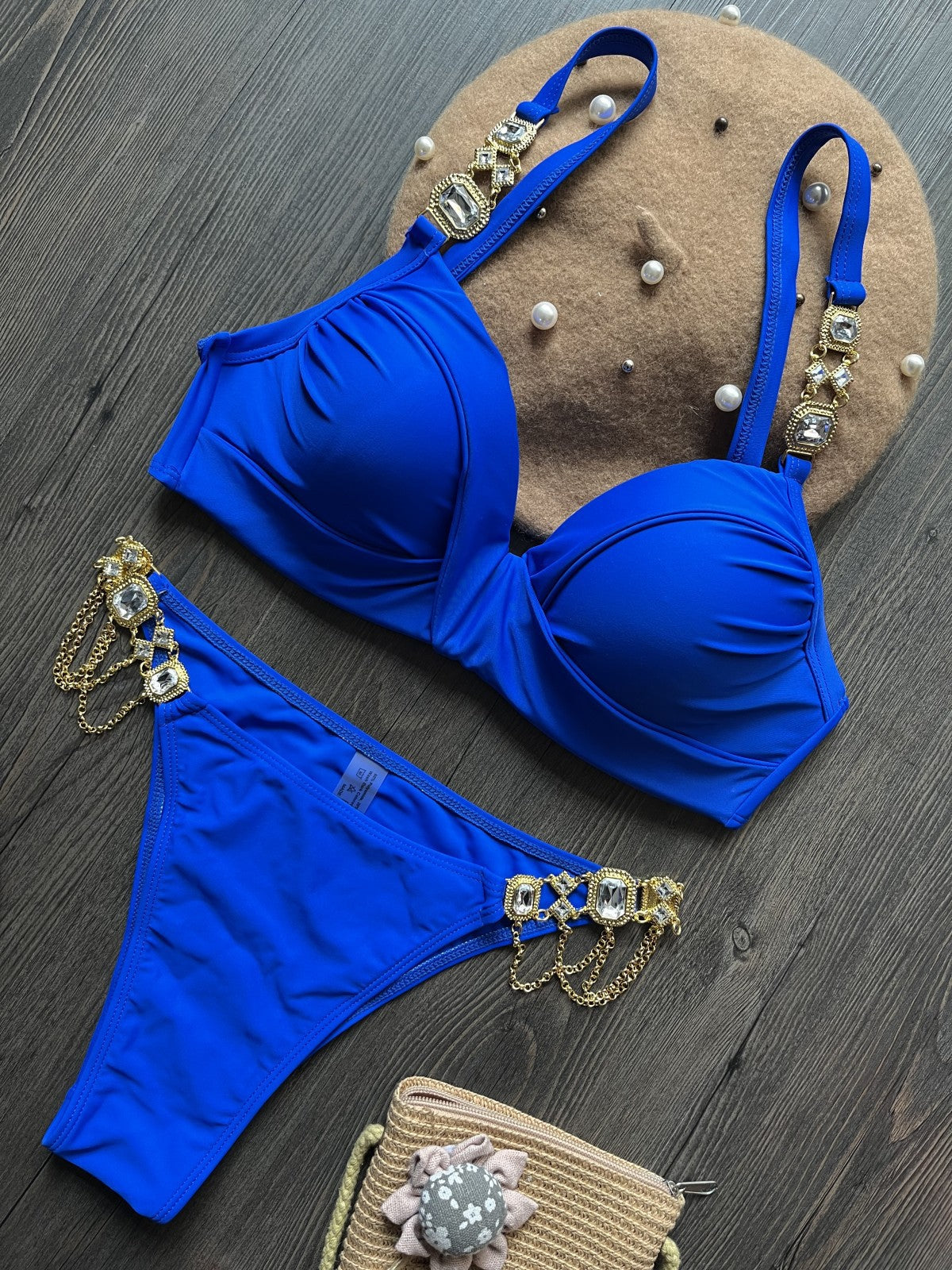 Crystal Diamond Chain Bikini with Steel Support