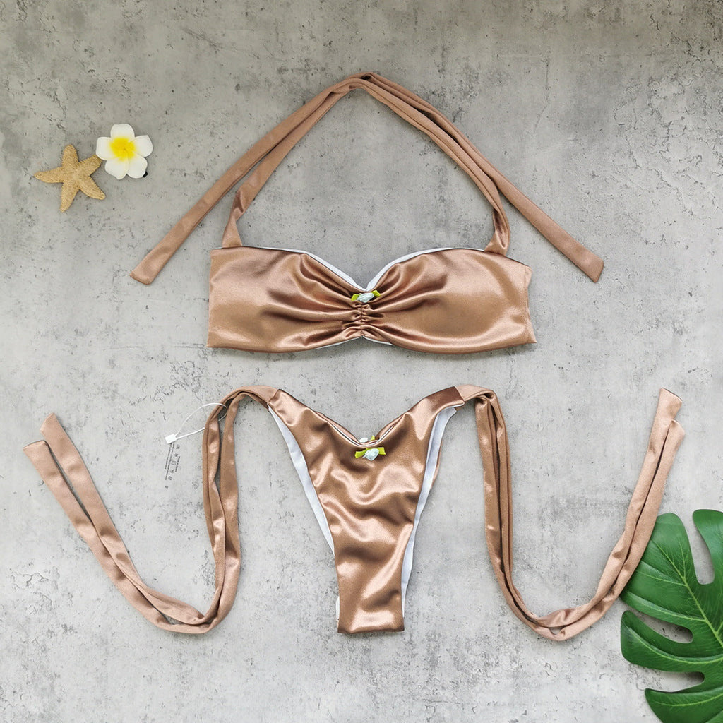Sexy High Split Lace-Up Tube Top Bikini Set - Boho Vacation Style
