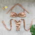 Sexy High Split Lace-Up Tube Top Bikini Set - Boho Vacation Style