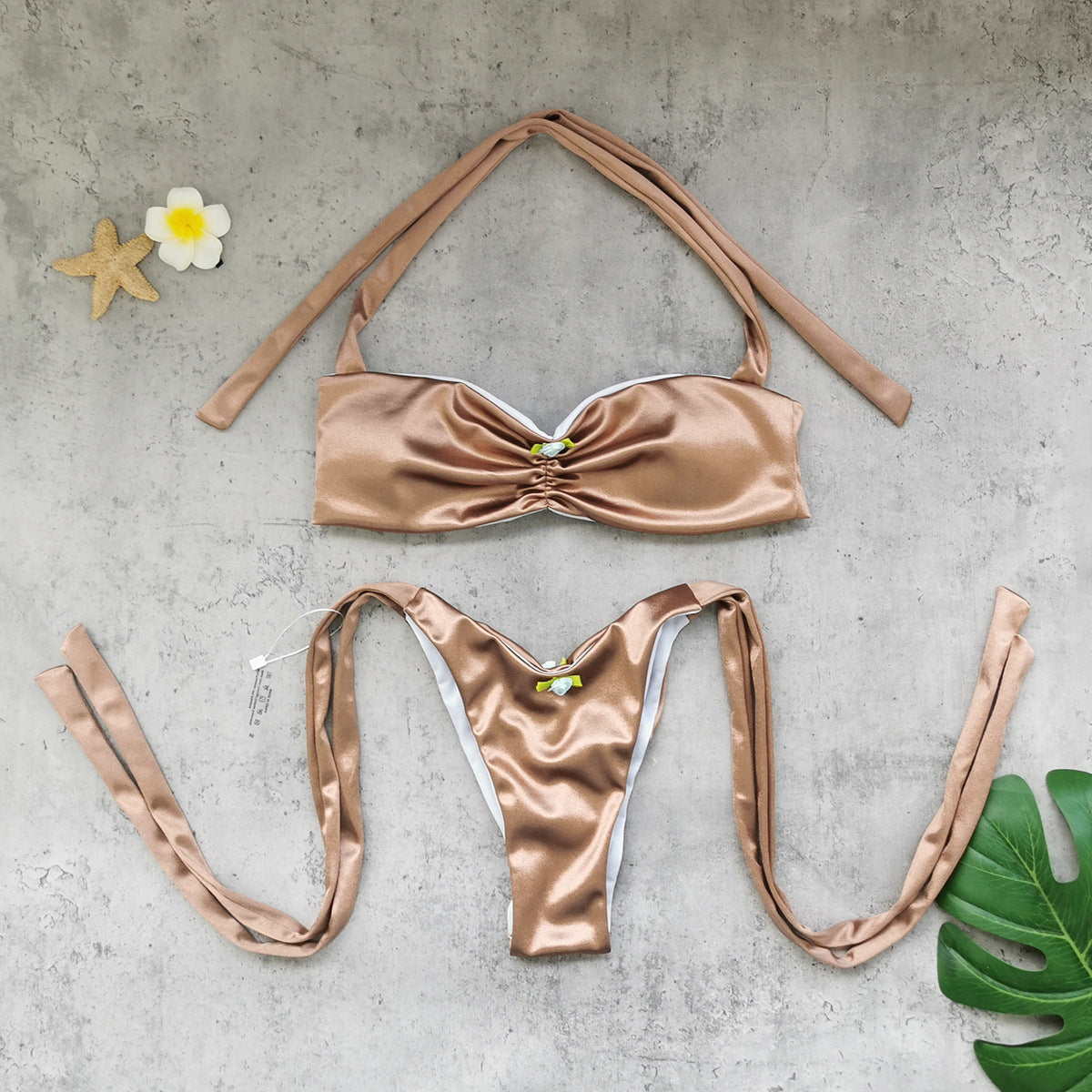 Sexy High Split Lace-Up Tube Top Bikini Set - Boho Vacation Style