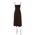 Women Clothing Summer Suspender Pleated off Neck Cinched Swing Dress Fashionable Elegant Dress