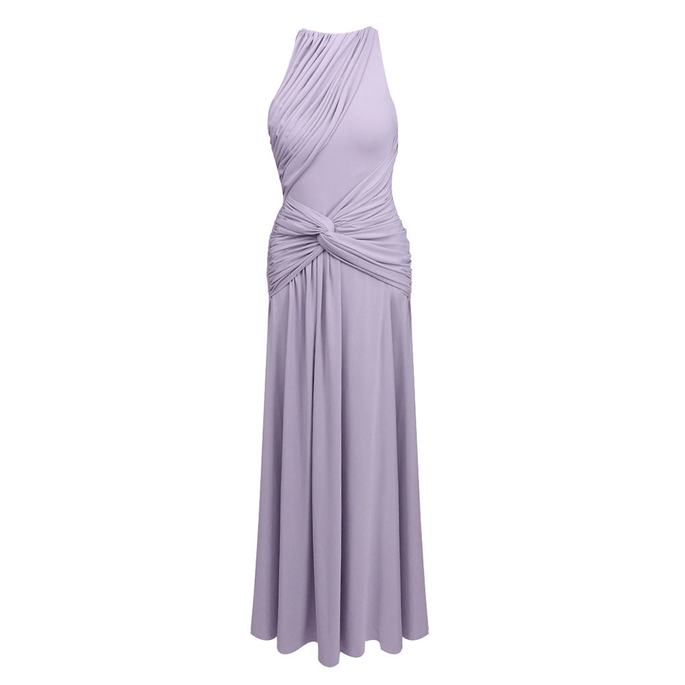 Purple Halter Dress Waist Tight Dress for Women Summer Seaside Holiday High End Women Clothing