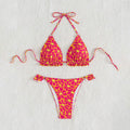 Floral Printed Halter Bikini with Ruffle and Ring Detail