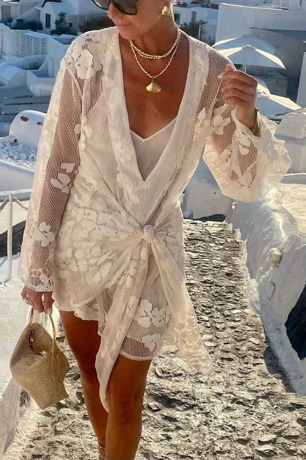 Summer Vacation Beach Dress Women Overall Lace Shirt