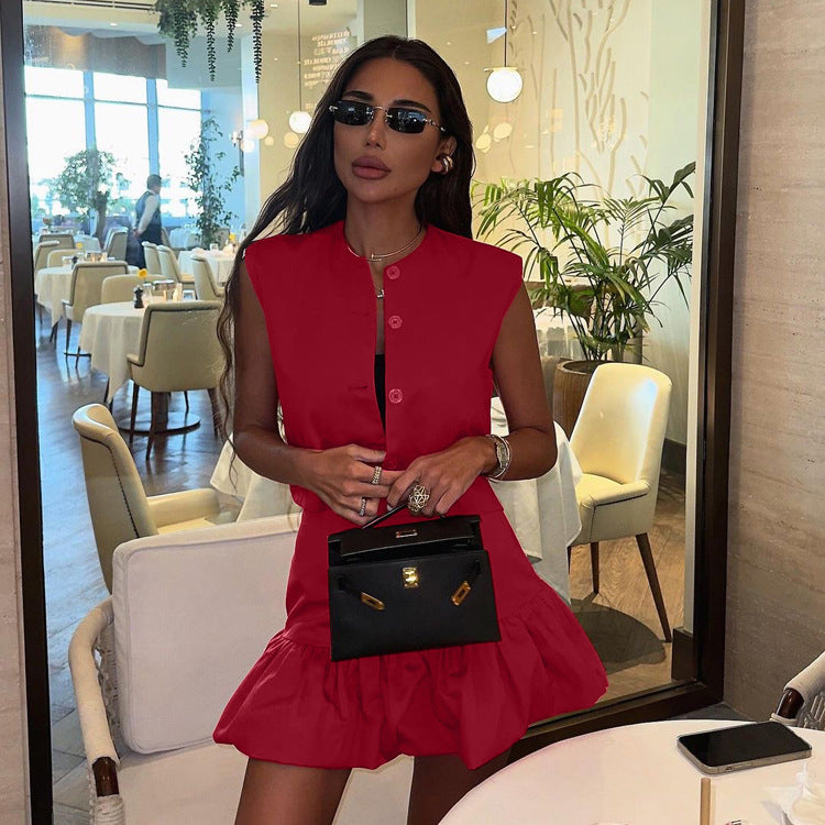 Women Summer Sleeveless Shirt Vest Top Fishtail Skirt Two Piece Set