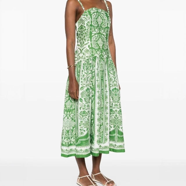 Summer Holiday Sleeveless Spaghetti Strap Floral Print Dress