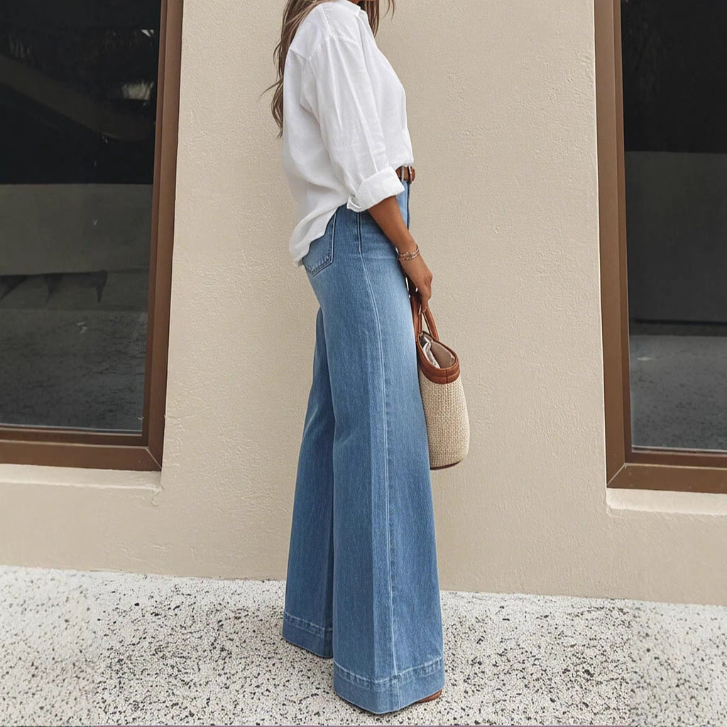 Spring Summer Retro Washed Wide Leg Jeans Loose Slimming High Jeans for Women