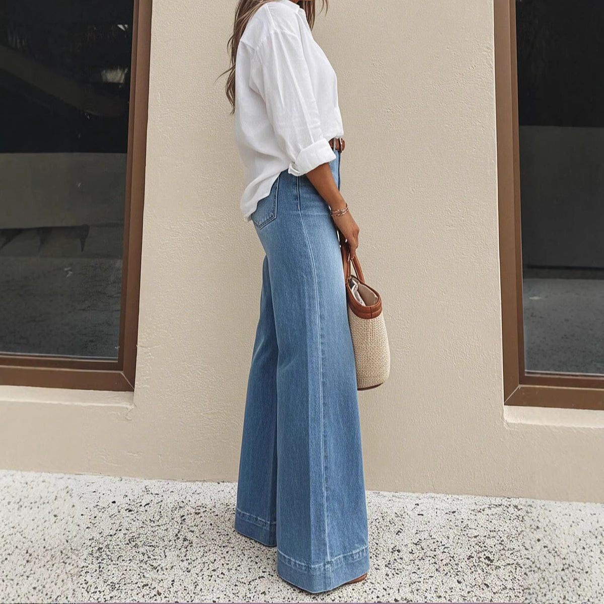 Spring Summer Retro Washed Wide Leg Jeans Loose Slimming High Jeans for Women