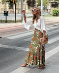 Women's Green Floral Print Maxi Skirt