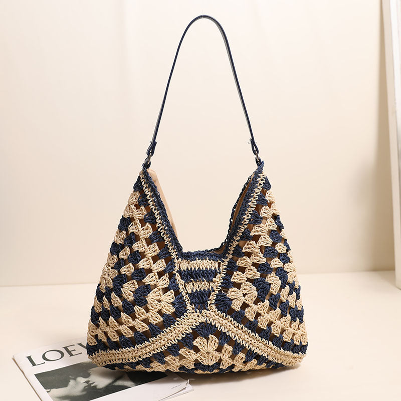 Woven Hollow Out Shoulder Bag Large Capacity Summer Beach Tote - Image 5