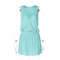 Women Clothing Sexy Deep V Plunge neck Sleeveless Vest Faux Two Piece Waist Slimming Dress