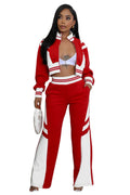 Women's Knit Two Piece Pant Set | Crop Zip Jacket & Wide Leg