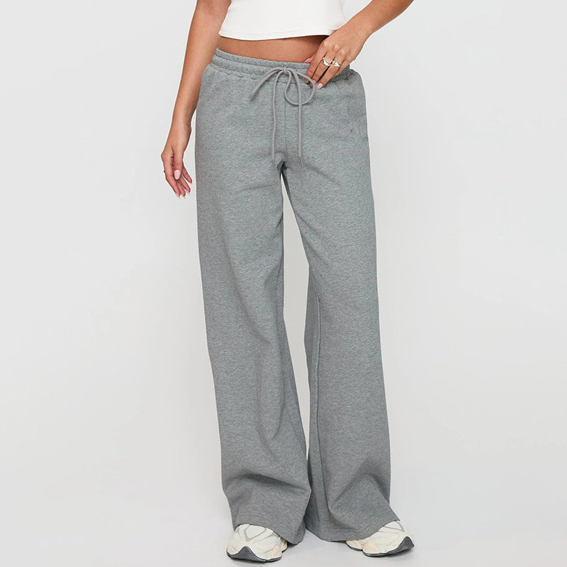 Women's Casual Loose Drawstring Wide Leg Solid Color Pants - Image 3