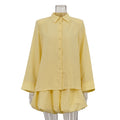 Spring Summer Casual Skirt Women Collared Long Sleeve Cardigan Top High Waist Bubble Skirt Two Piece Sets