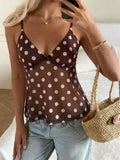 Summer Dot Mesh Camisole Women V neck Waist Controlled Slimming Sexy Short Top