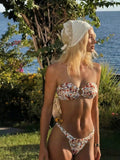 Women Spaghetti Strap Floral Tube Top Backless Bikini Set