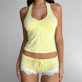 Sexy Vest Lace Shorts Two Piece Sets Women Clothing Spring Summer