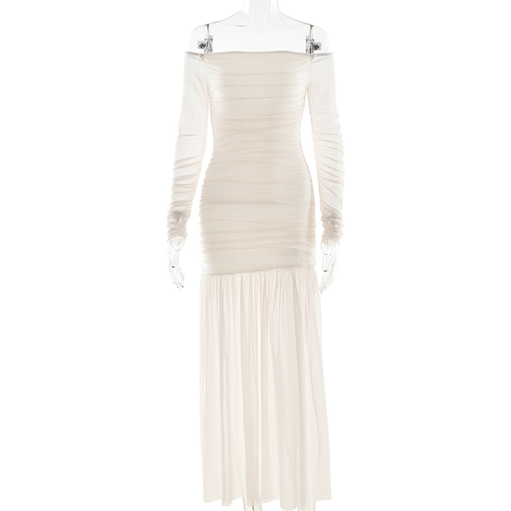 Summer off Shoulder Tube Top Dress Sexy Backless Pleated Slim Dress Women