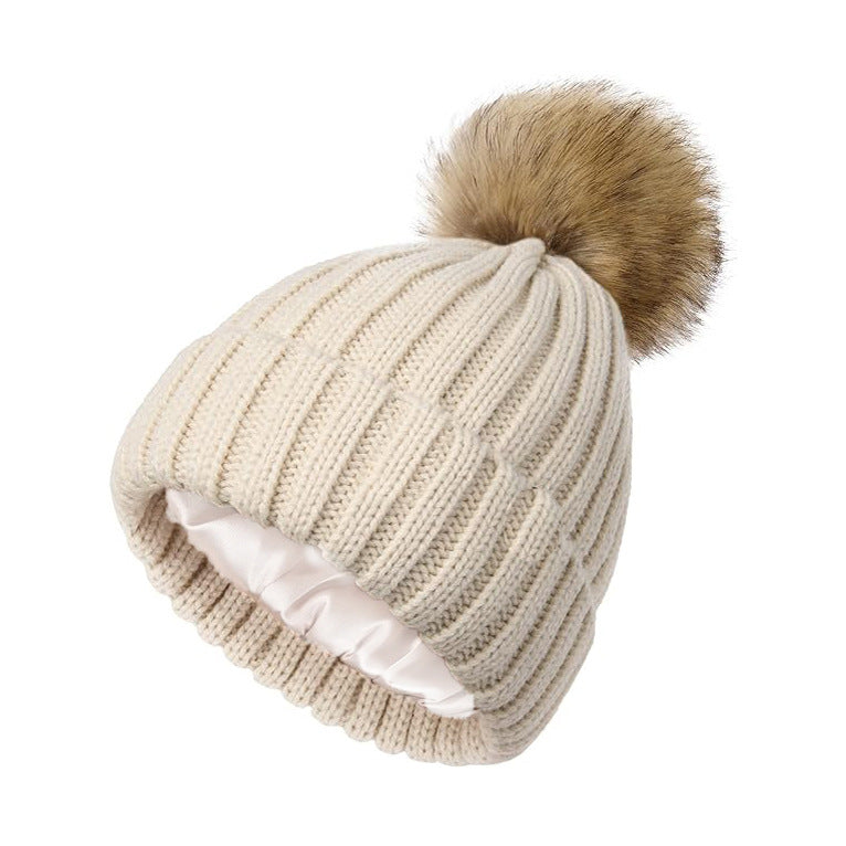 Soft Beanie Fluffy Ball Cap — Warm Knitted Winter Hat with Pom Pom